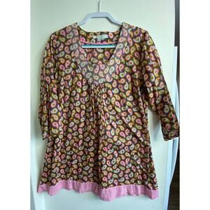 Boden Womens Pink Orange Paisley Tunic Top Striped Hem Size US 12 UK 16